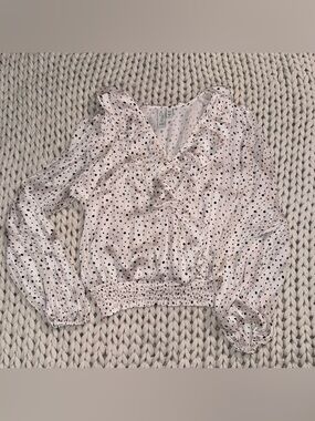 Joie Cream Blouse with Black Polka Dots and Ruffle V-Neck